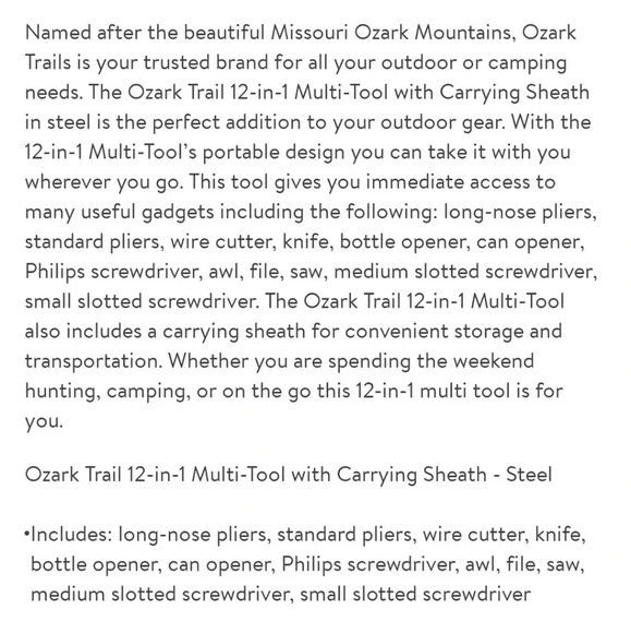 Ozark Trail 12 in 1 Multi Tool Sheath Included NWT - Picture 8 of 12